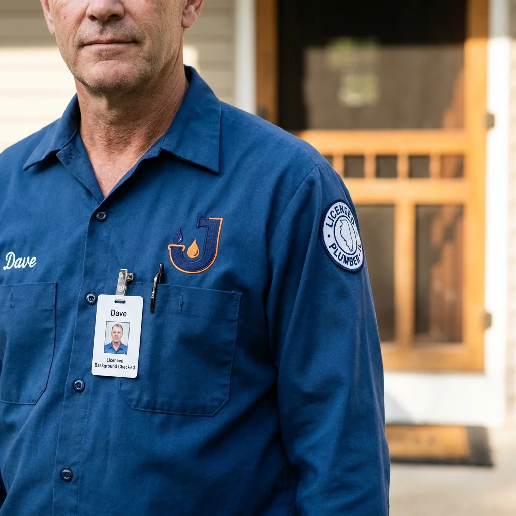 Licensed plumber showing ID badge in South Lyon, MI
