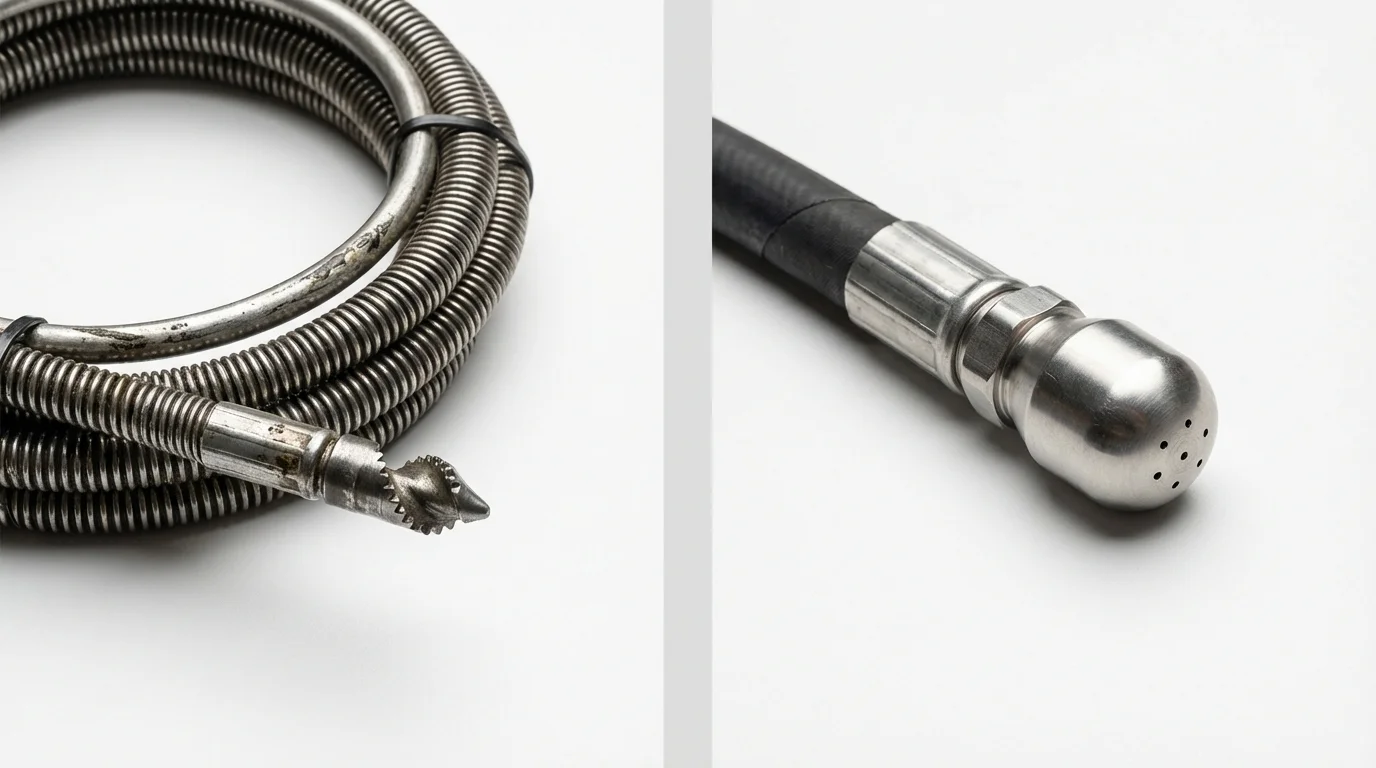 Drain snake cable and hydro jetting nozzle used for drain cleaning in South Lyon, MI