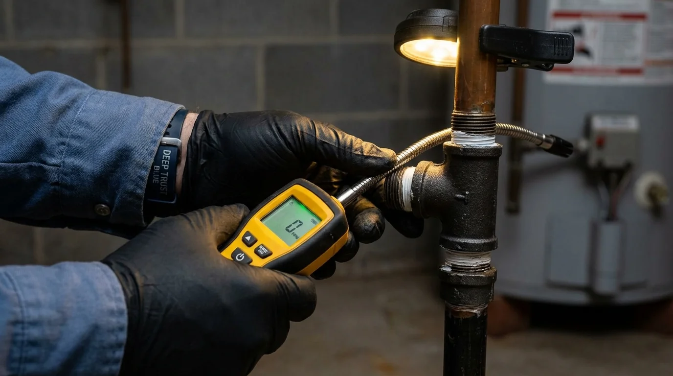 Gas leak detection with electronic sniffer by Johns Plumbing LLC in South Lyon