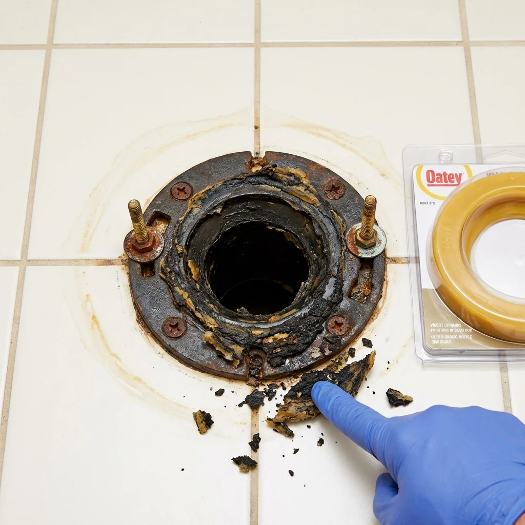 Failed wax ring showing water seepage at the base of a toilet in a South Lyon, MI home